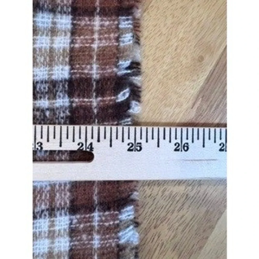 Old Navy Plaid Blanket Scarf Brown Tan Cream Fringe Soft Cozy 25